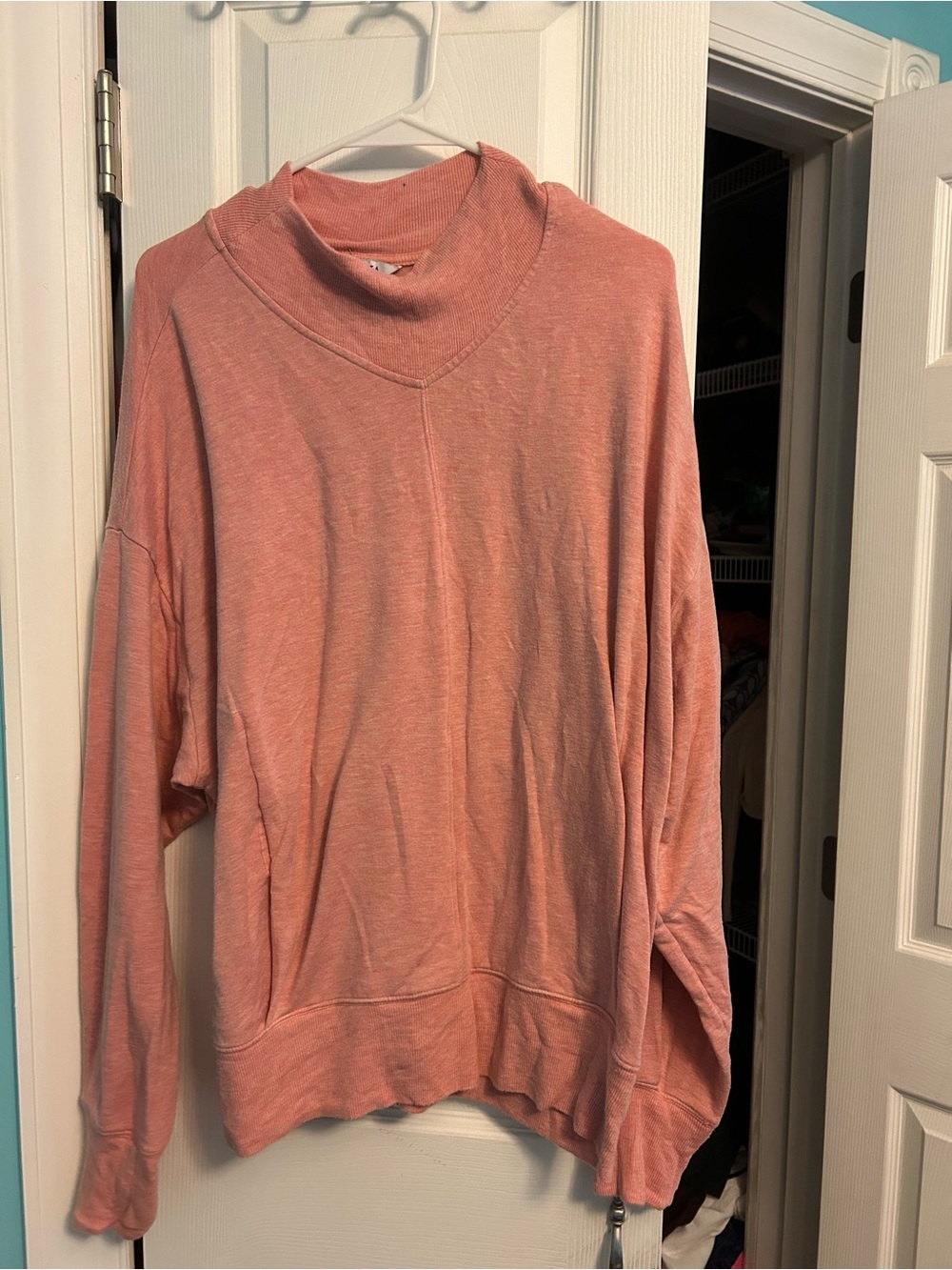 Athleta Heathered Coral Cowl-Neck Pullover